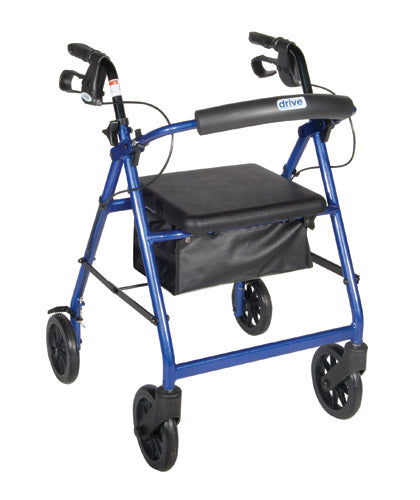 Aluminum Rollator with Fold-Up Back, Removable Padded Seat, Blue, 7.5 Inch Casters, Adjustable Height Handles