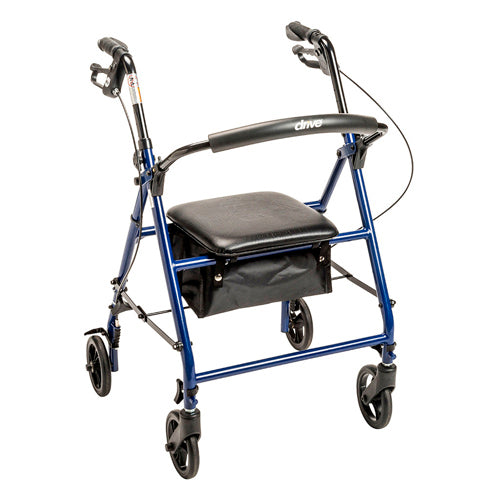 Drive Medical Six Wheel Steel Rollator Blue With Knocked Down Frame, 350 lb Capacity, Arm Height 31 To 37 In