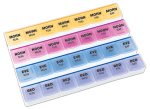 7-Day Pill Organizer With 28 Color-Coded Compartments