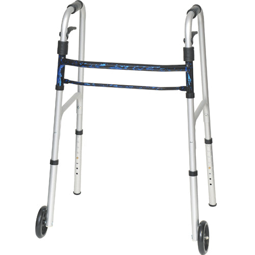 Probasics Sure Lever Release Folding Walker With 5 Wheels Blue Flame Finish 350 Lb Weight Capacity